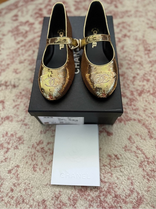CHANEL Shoes - BNIB Golden Sequin Mary Jane’s